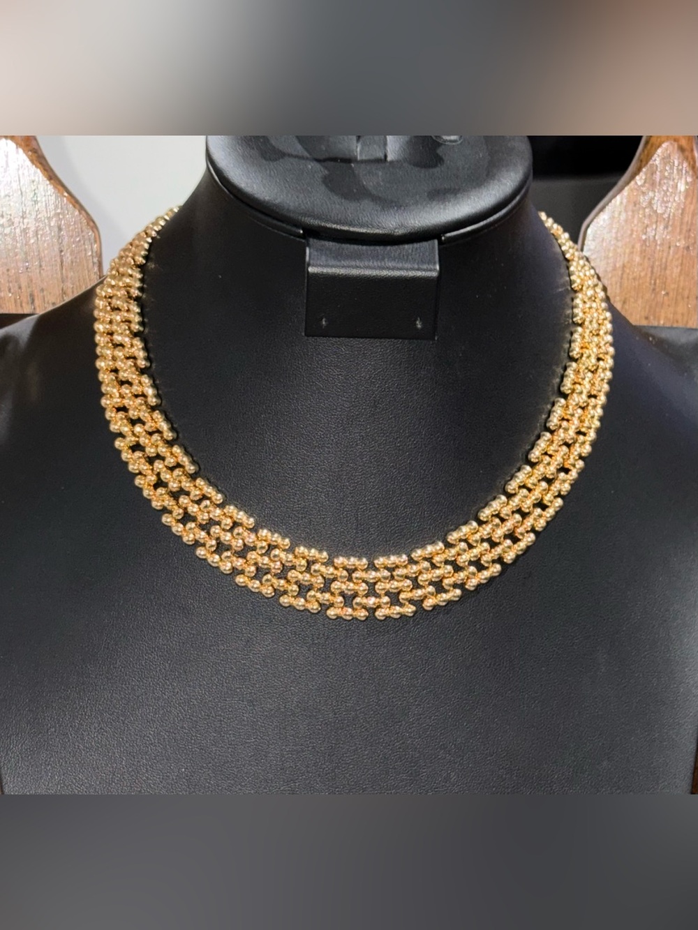 Vintage Gold Tone Beaded Choker Necklace